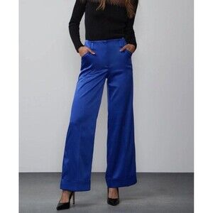NY&C Pants Size 8 Royal Blue  Satin Wide Leg Modern Office Career Work NEW